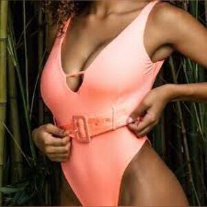 NWOT Buffbunny Collection Coral One Piece Belted Swimsuit size S